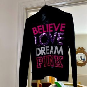 XS vintage, lightweight PINK hoodie, great pink sequins and sparkles